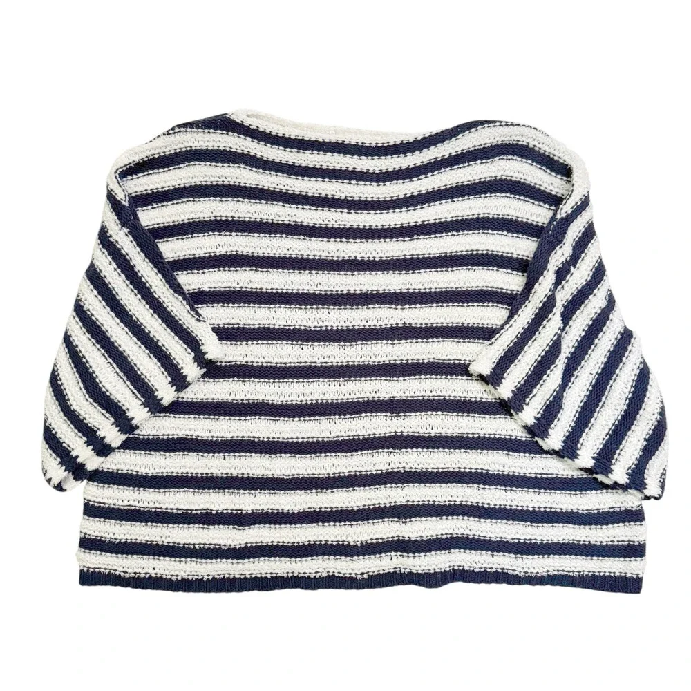 Anthropologie Evie Poncho Striped Sweater XS/S Navy White Textured Knit Boxy‎